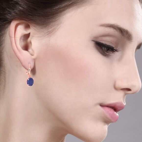 14k Rose Gold Hampton Drop Earrings. SKU: EG13563K45MO  18K Rose Gold 925 with 4.00 Cttw Lapis Lazuli Oval Leverback Hook Earrings